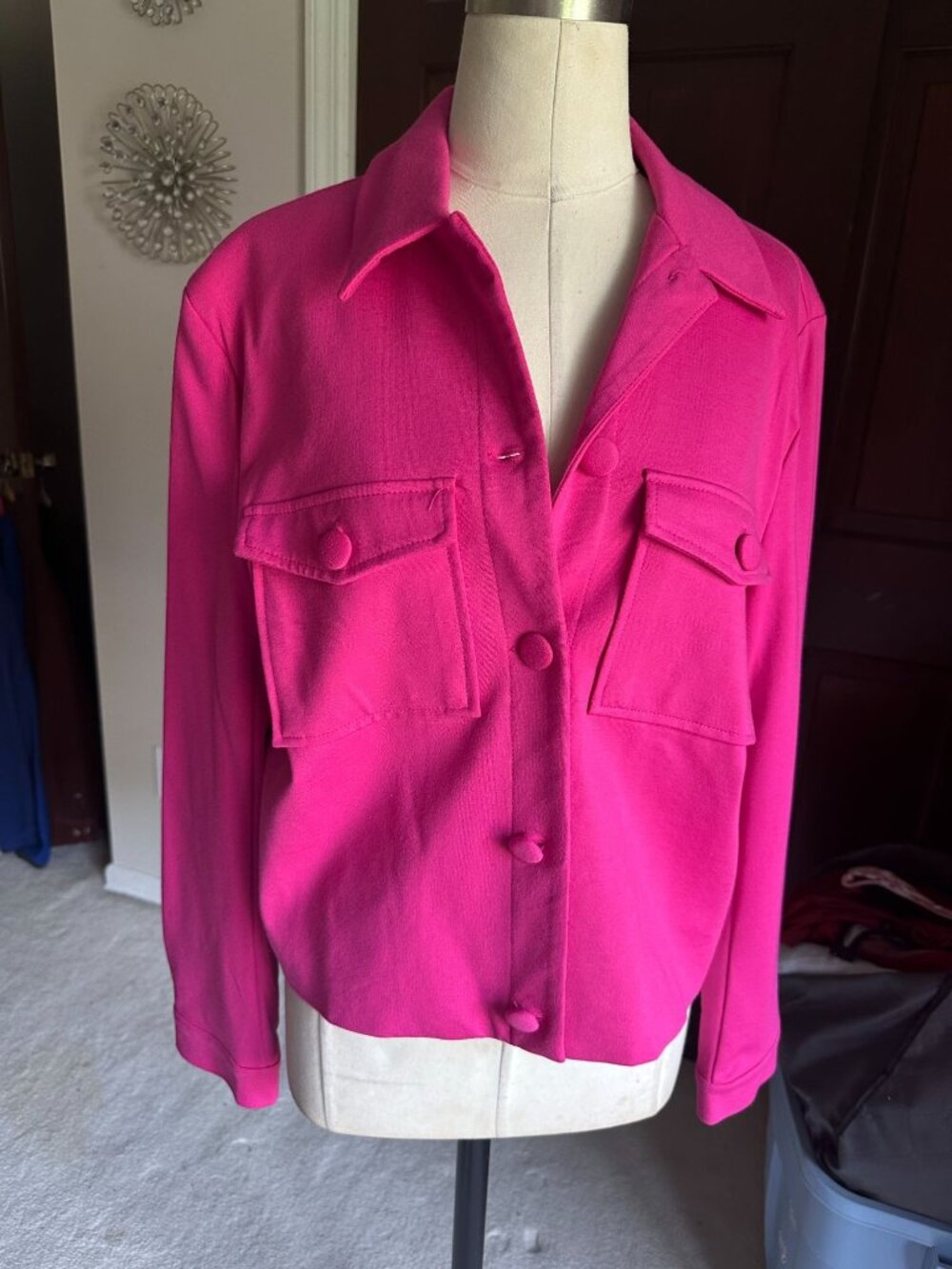 NWT Nicole Miller hot pink button down blazer jacket with pocket L